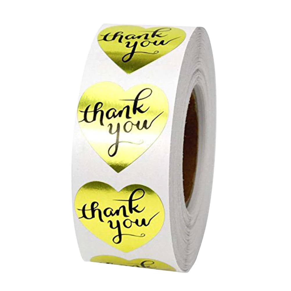 

1 рулон, 500 шт., золотые наклейки в форме сердца с надписью «Thank You»
