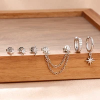 6PCS Fashion Cute Zircon Flower Ear Stud For Women Fashion 18K Gold Plated Star Ear Stud Earring Piercing Girl Set Jewelry Gift - Image 6
