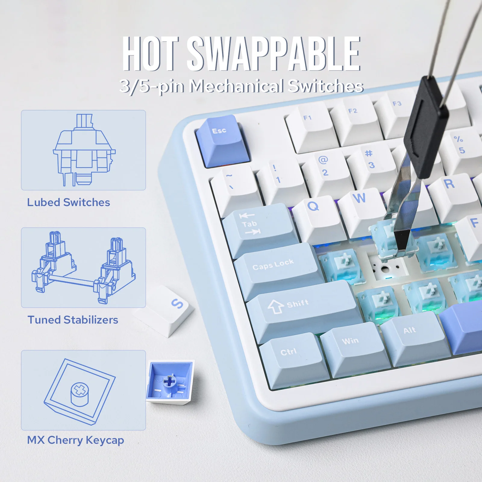 EPOMAKER TH99 PRO Tastiera Meccanica Wireless – 98 Tasti Con Schermo E Manopola, Hot Swap, RGB, Batteria 10000mAh, Gasket, PBT, Per PC E Mac, Interruttori Sea Salt Silent