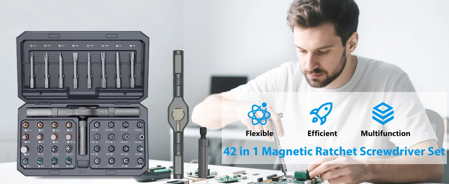 42-in-1 Magnetischer Schraubendreher-Satz Multi-Bit-Ratschenschraubendreher mit T-Griff Reparaturwerkzeug für Möbel, Computer, Fahrräder und DIY – Detail 1