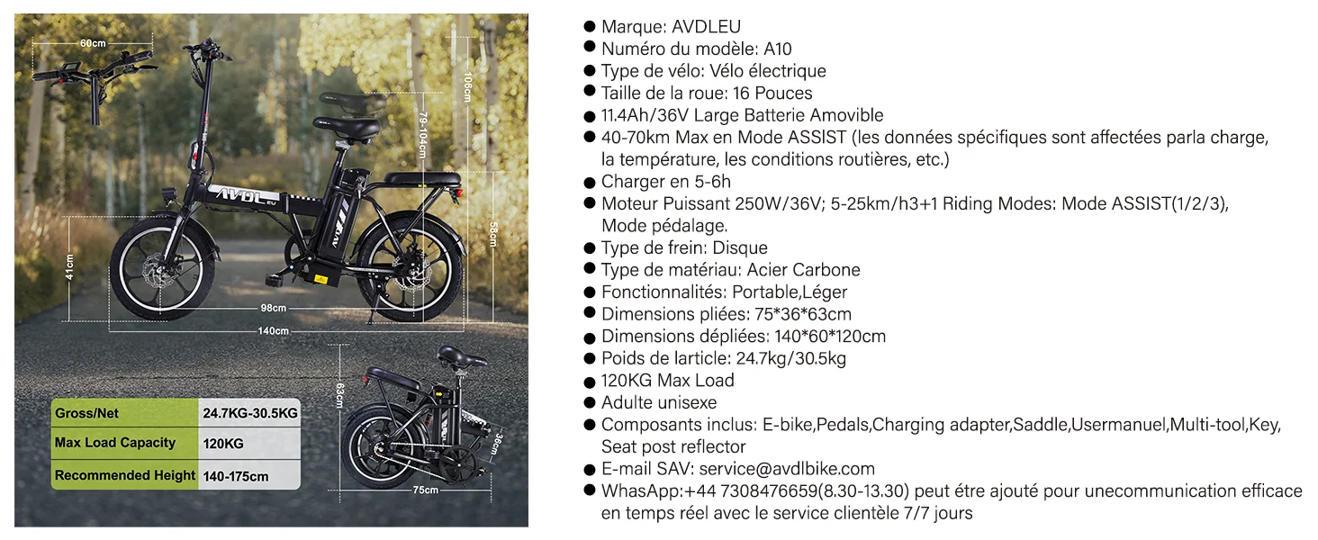 AVDLEU A10 E-Bike 16 Zoll, ausgestattet mit einem 36V 12,8Ah Akku und einem 250W Motor. Erreicht Geschwindigkeiten von bis zu 25 km/h mit einer Reichweite von 30–50 km – Detail 14