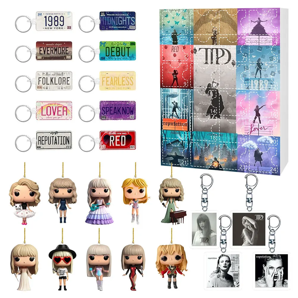 Christmas Advent Calendar Taylor 24 Days 2D Acrylic Decoration Keychain for Fans