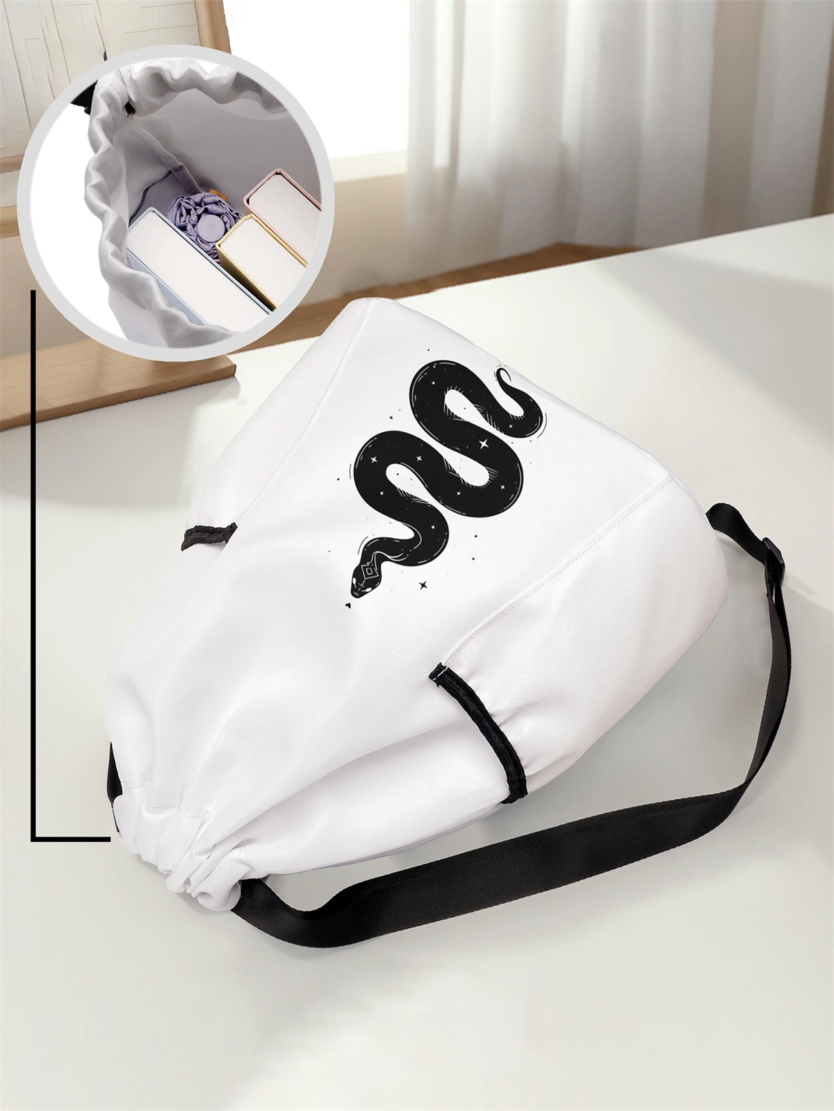 Snake Pattern Drawstring Backpack - Large Capacity Durable Fitness Bag, Adjustable Shoulder Strap, Sports Beach Backpack
