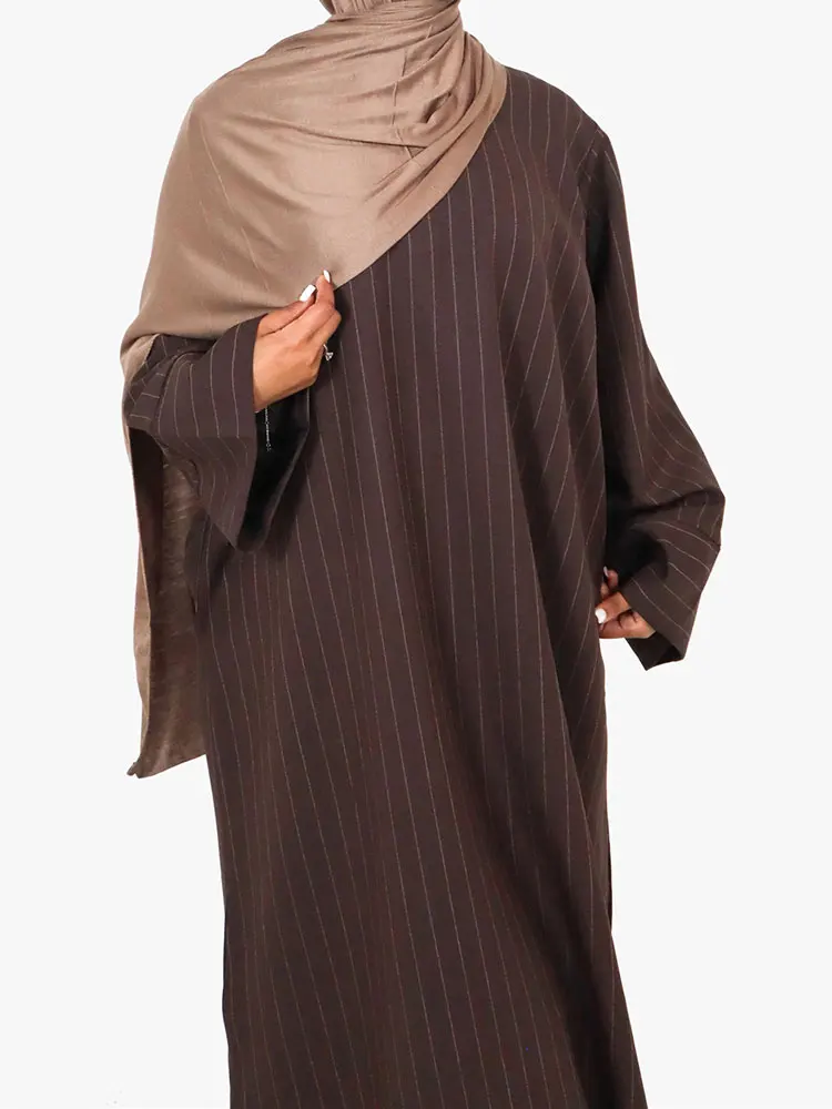 Striped Abaya Muslim Long Dress for Women Belted Jilbab Hijab Robe Ramadan African Dresses Islam Dubai Turkish Modesty Abayas
