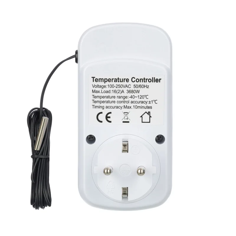 Digital EU Plug Temperature Controller Socket Outlet Thermostat With Timer Sensor Probe Heating Cooling Switch Backlight