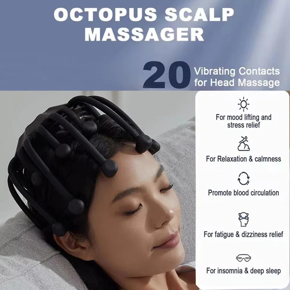 NEW Electric Head Massager Head Scratcher Bluetooth Music Vibration Octopus Scalp Massage For Better Sleep Decompress Relax