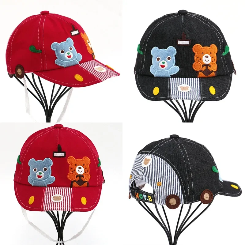 

Kids Cap Japanese Style Kids Cartoon Pockmarked Bear Driving Embroidered Baseball Cap Baby Duck Tongue Visor Hat