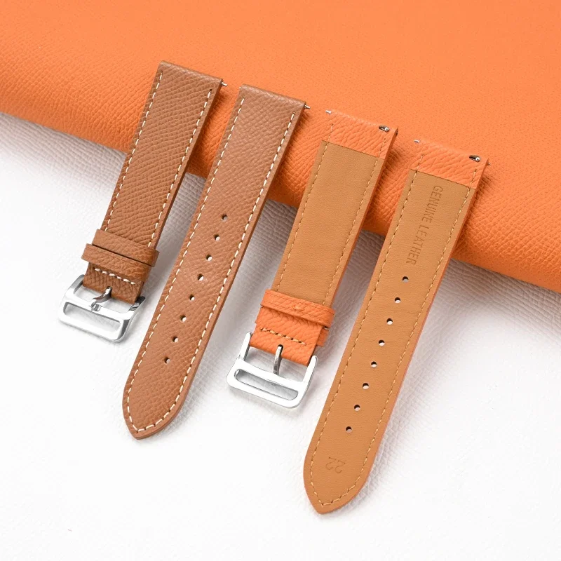 Luxurious Genuine Leather Strap in Orange Green - Retro Cowhide Quick Release Watch Band Belt