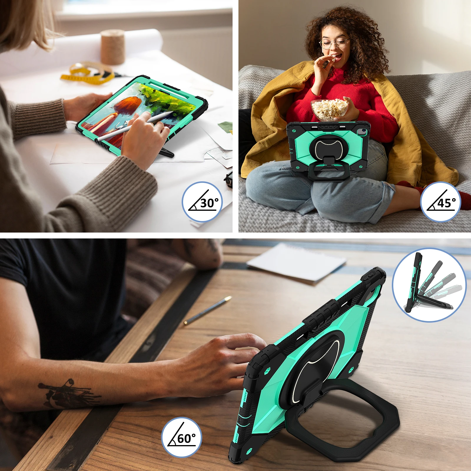 Durable Shockproof Tablet Case with Built-in Kickstand & Shoulder Straps