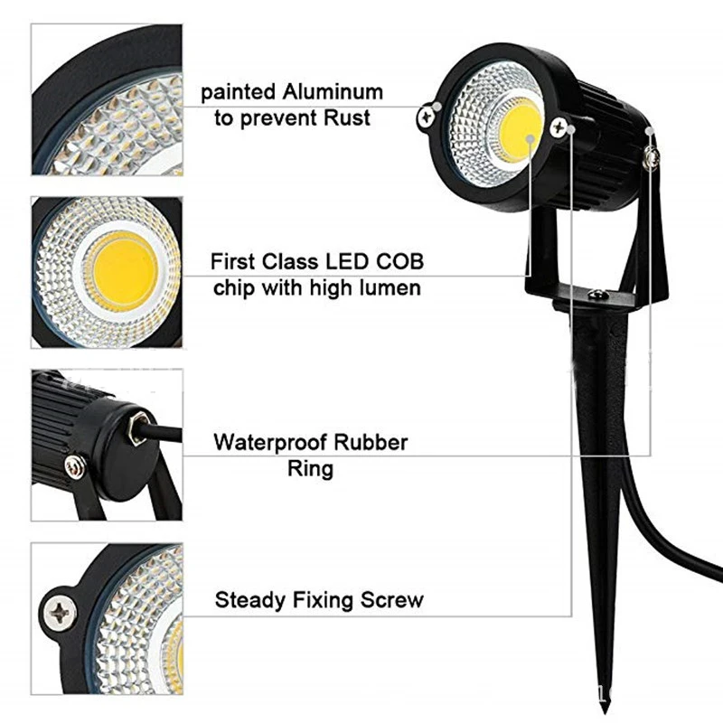 Outdoor Landscape Spotlights LED Lighting 5W Waterproof Graden Lights COB Led Spotlights With Stake for Garden Lawn Decorative