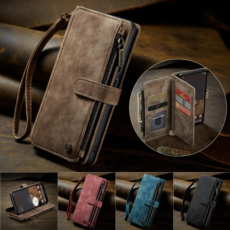 Leather Zipper Wallet Phone Case with Lanyard and Card Holder