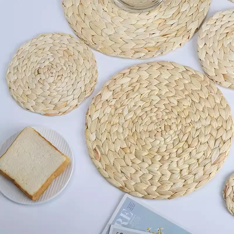 Natural Handmade Straw Woven Placemat, Round Braided Placemat, Table Mat, 4Pcs