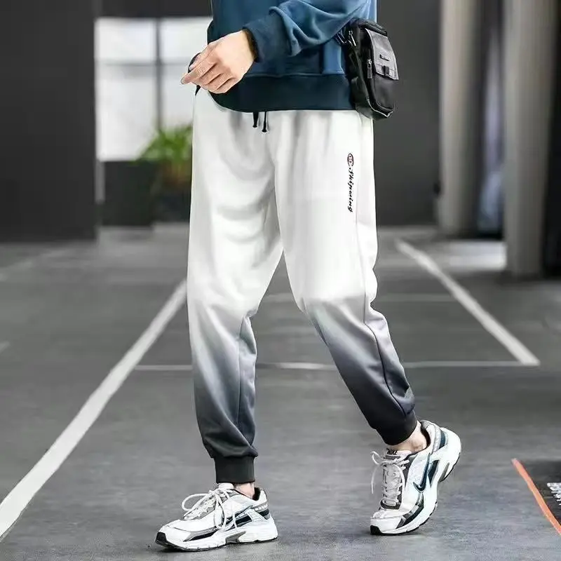 Summer Men's 2024 New Patchwork High Waited Elasticized Pocket Drawstring Letter Fashion and Comfortable Leggings Casual Pants