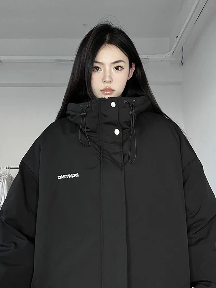Jacket Hooded Coat Men's Solid Color Loose Fashion All-Match Casual Thick Warm Autumn Winter Down Cotton-Padded Coat High Street