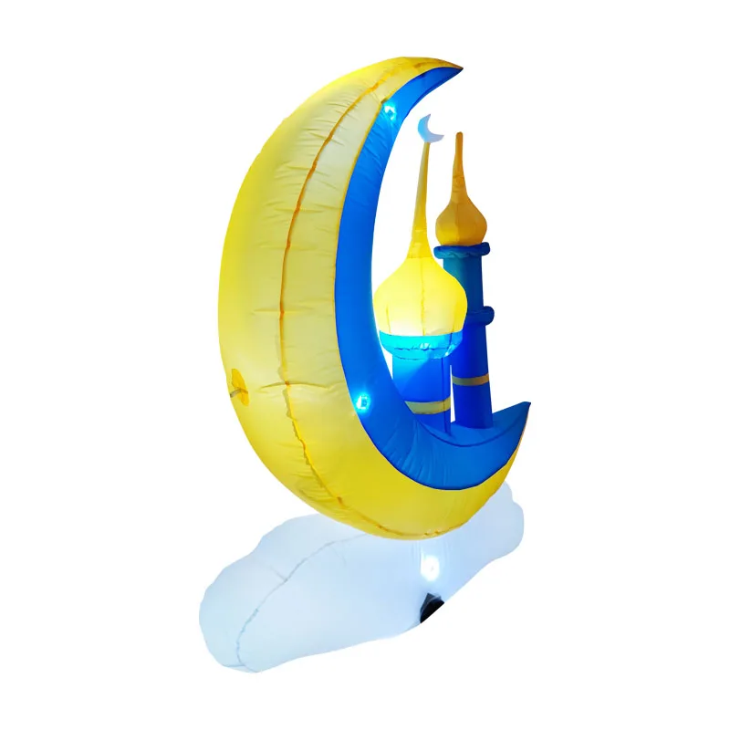 1.5m Inflatable Moon Ramadan Eid Double Side Day Decoration LED Lighted Eid Mubarak Inflatables Yard Home Garden Outdoor Toys