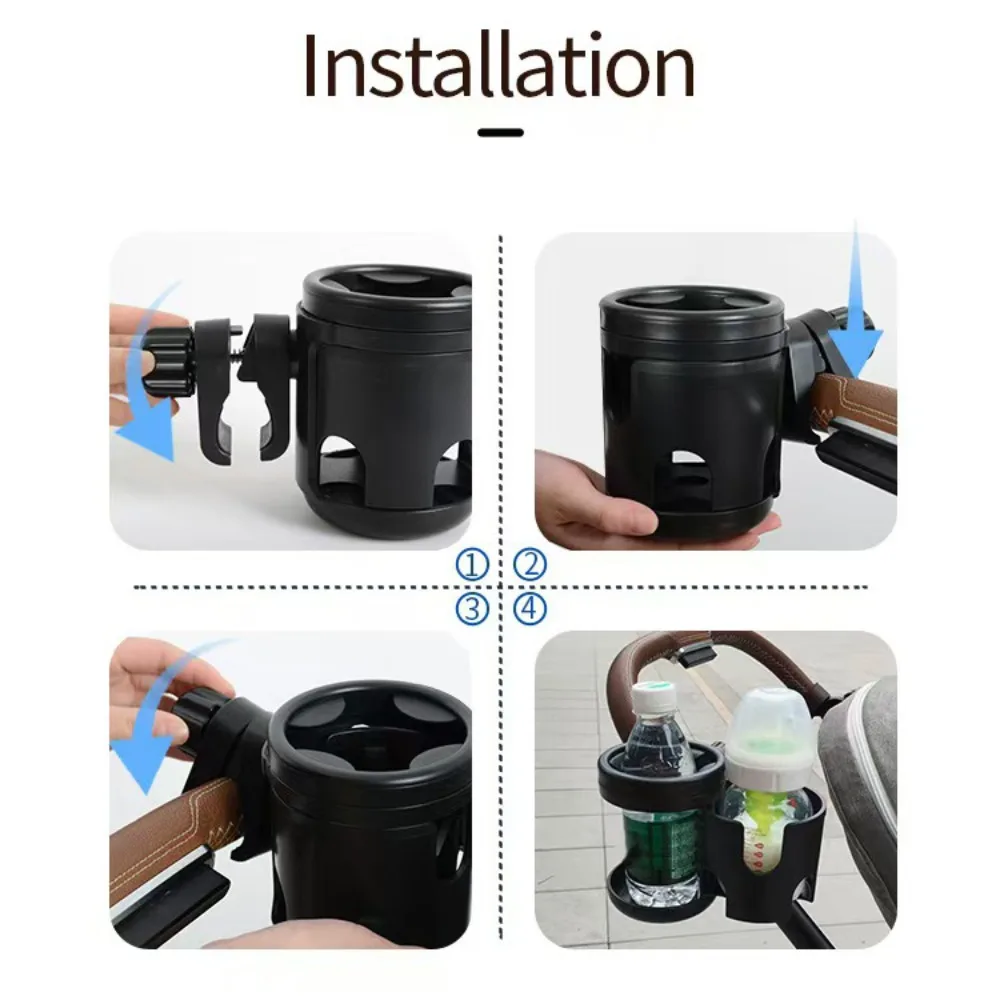 Anti-slip 2 in 1 Baby Stroller Cup Holder Adjustable Easy To Install Stroller Water Bottle Organizer Non-slip Rotatable