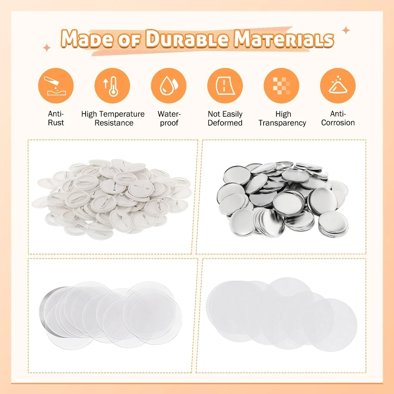 200 Sets Blank Pin Back Button Parts for Button Maker Machine 25mm 32mm 37mm 44mm Round Badge Making Supplies with Metal Cover badge parts button making supplies