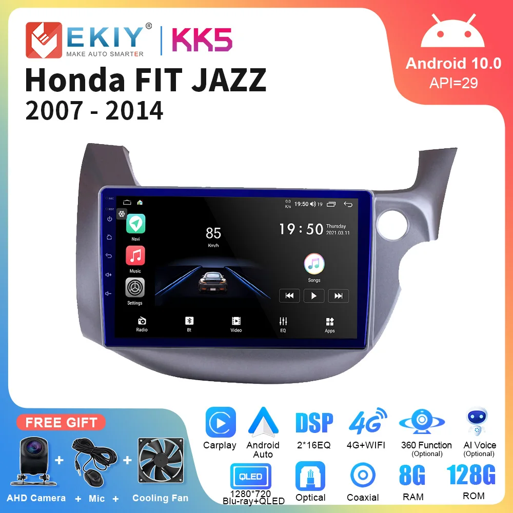 EKIY KK5 2din Android Car Radio Stereo For Honda Jazz Fit 2007 - 2013 Stereo Multimedia Video Player Carplay Auto GPS Navigation