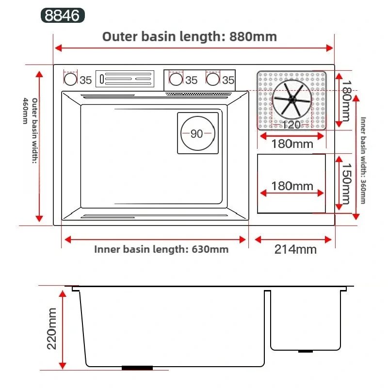 Kitchen Large Single Sink Waterfall Multifunctional Large Spout Pressurised Dishwashing and Vegetable Kitchen Sinks