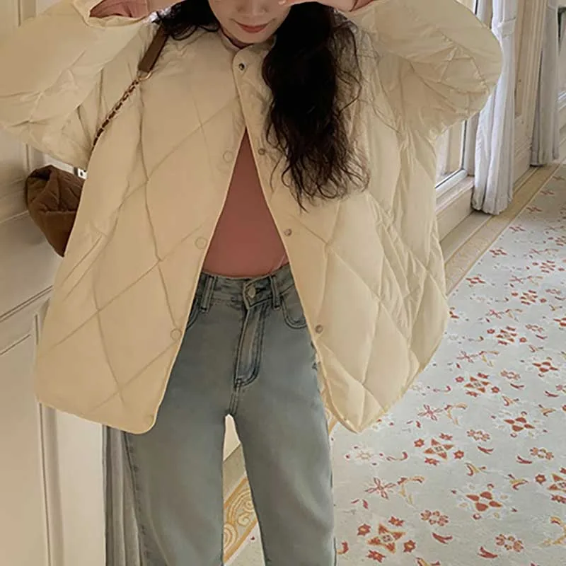 

Parkas Women Fashion Vintage Long Sleeve Cost Solid Color Korean Loose Warm Cotton Coat Cotton Jackets Autumn Winter 2023 New