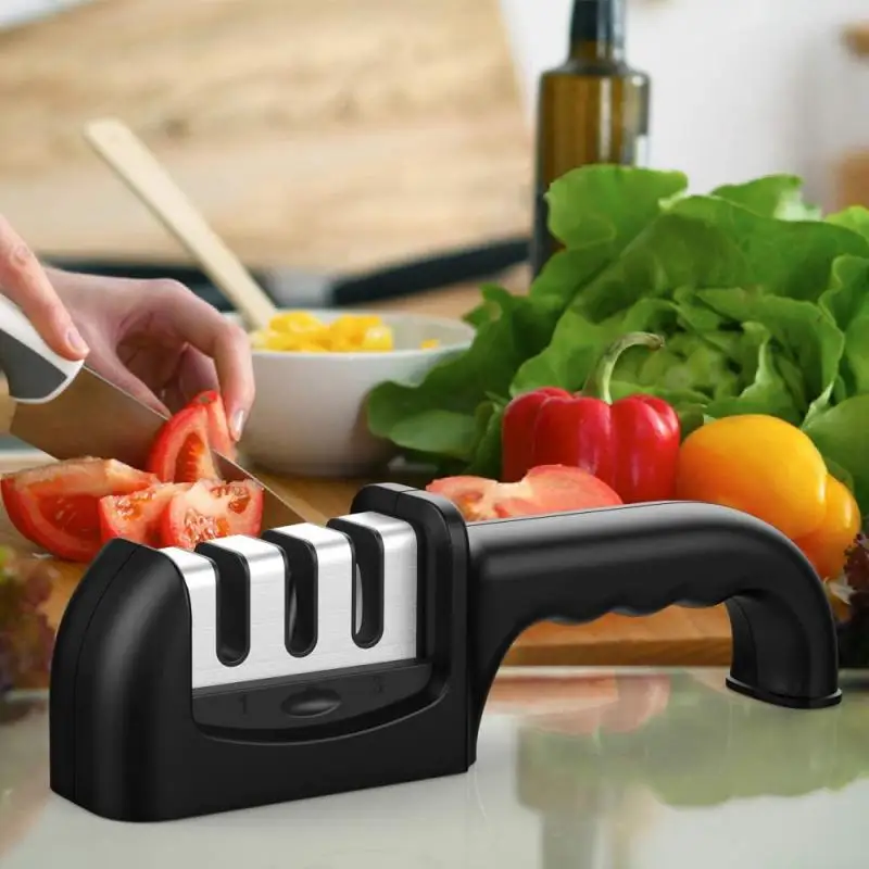 

New Knife Sharpener Handheld Multi-function 3 Stages Type Quick Sharpening Tool Non-slip Base Kitchen Knives Accessories Gadget
