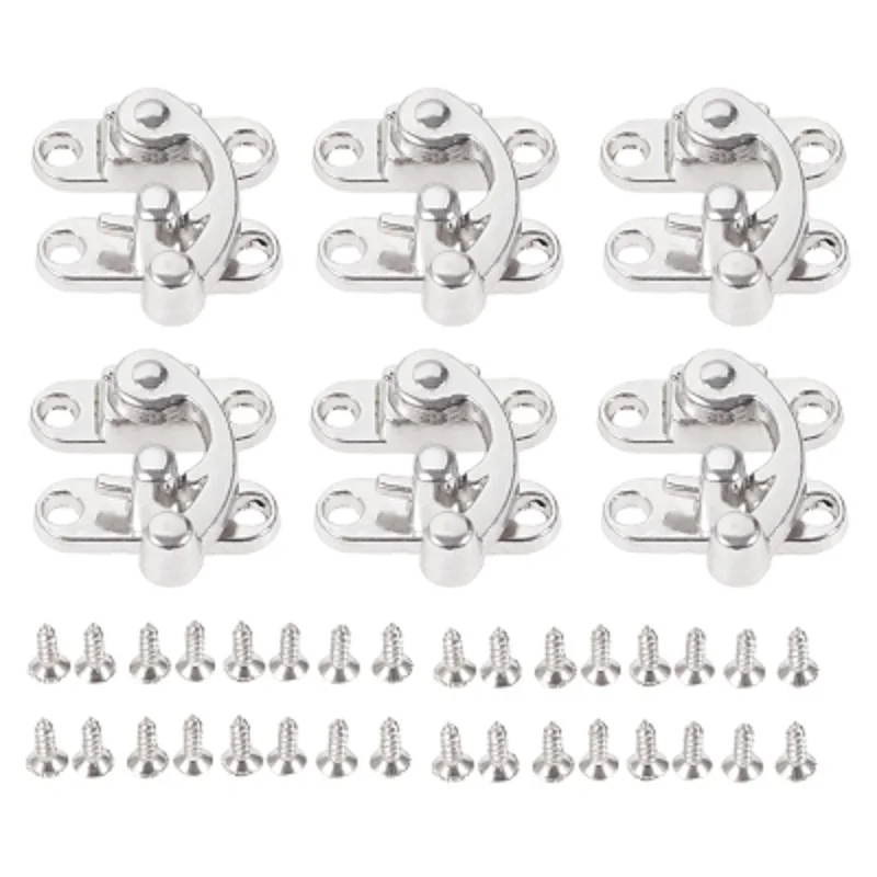 Antique Right Hook Hasp Latch 29*33mm Retro Latch Buckle Clasp Lock for Wooden Jewelry Box Toolbox Suitcase with Screws 6Pcs