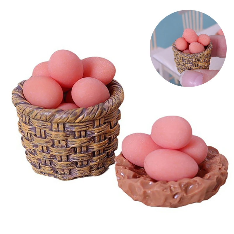 

1/12 Scale Dollhouse Miniature Chicken Egg And Nest Dollhouse Garden Decor Dolls House Accessories Micro Landscape Ornament