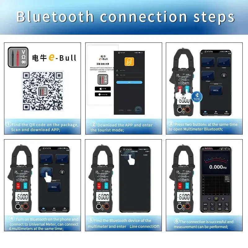 Digital Multimeter 5BQ Bluetooth 6000 Count True RMS DC/AC Voltage Tester AC Current Hz Capacitance Ohm