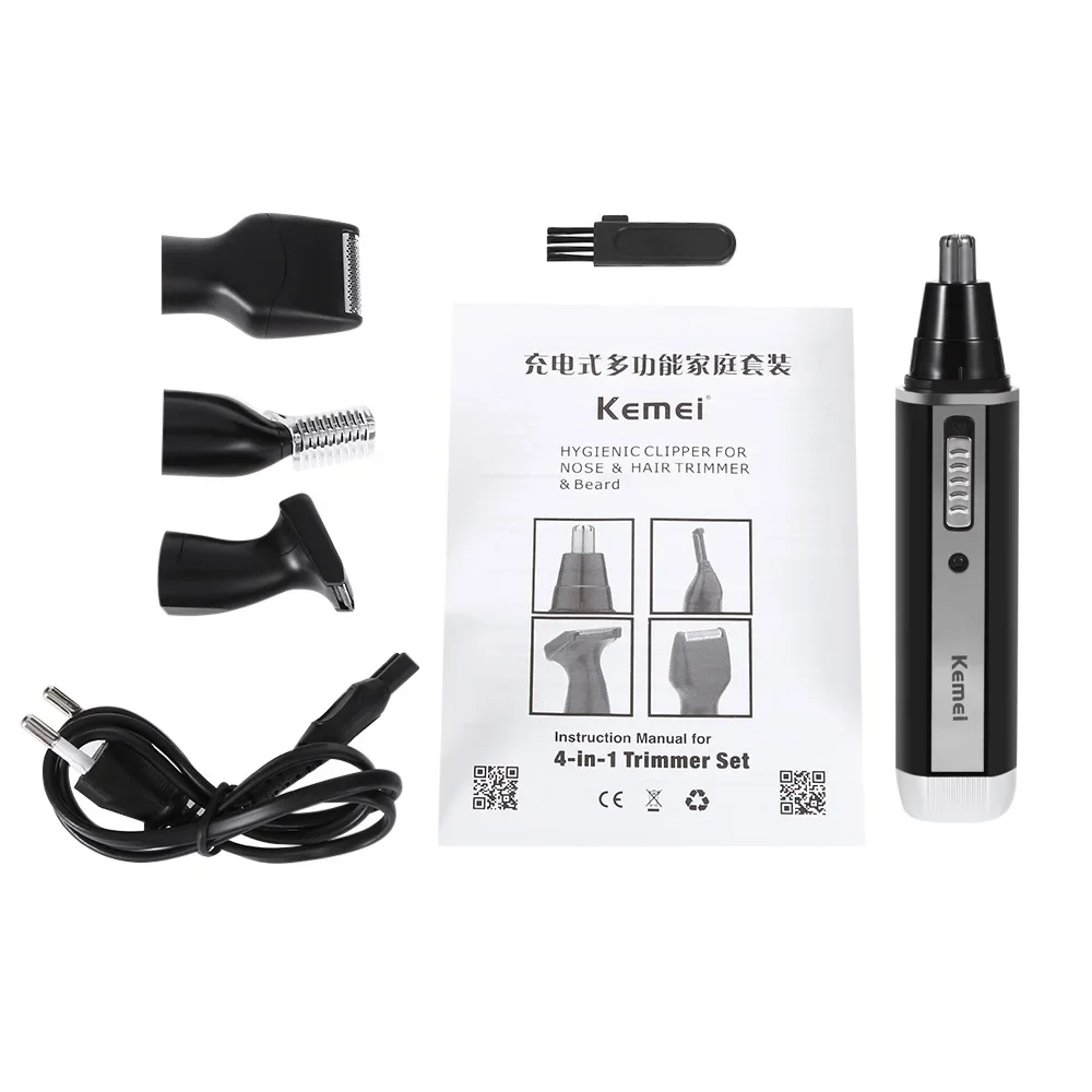 Kemei 4in1 Rechargeable Nose Trimmer Beard Trimer Men Micro Shaver Eyebrow Nose Hair Trimmer Nose and Ear Cleaner Grooming Set 6