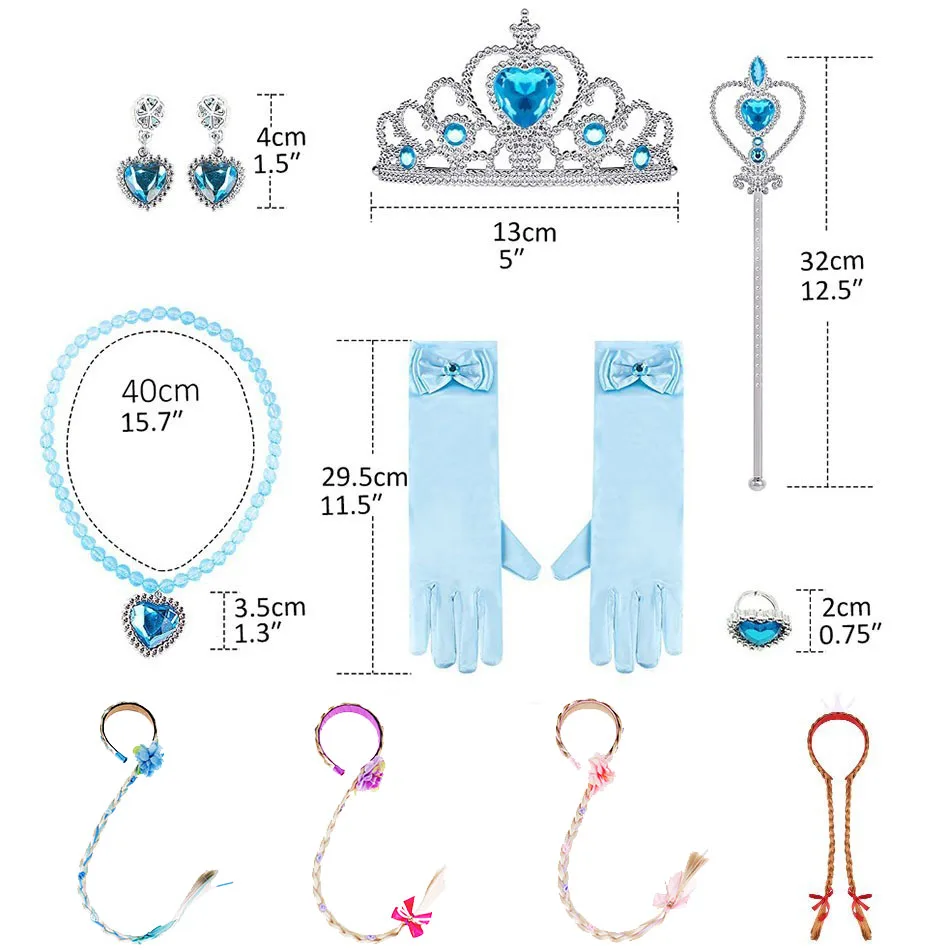 Girl Elsa Anna Accessory Set Kids Princess Costume Party Supply Aurora Belle Sofia Snow Flake Magic Wand Crown Gloves Wig Braid princess accessories set