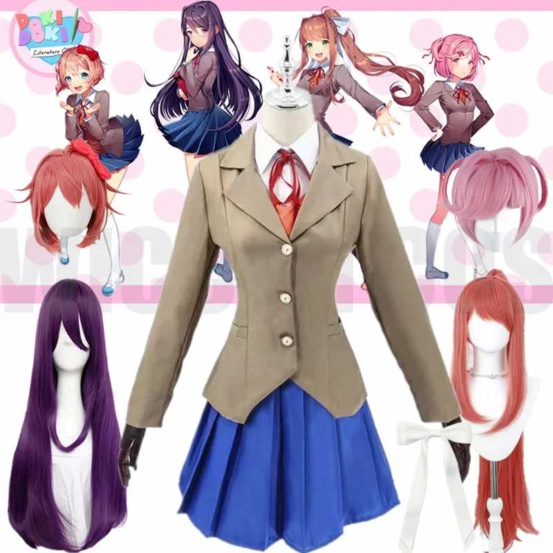 

Аниме Doki Literature Club Monika Косплей костюмы Sayori Yuri Natsuki костюмы на Хэллоуин для женщин платье одежда