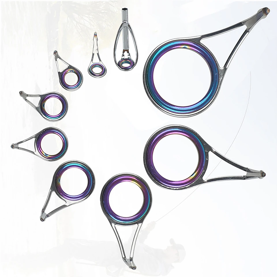 Yuecoom Punte di Ricambio per Canna da Pesca, 9 Pezzi Occhielli in Ceramica in Acciaio Inossidabile Sostituzione Micro Anelli in Ceramica per Accessori per Canne