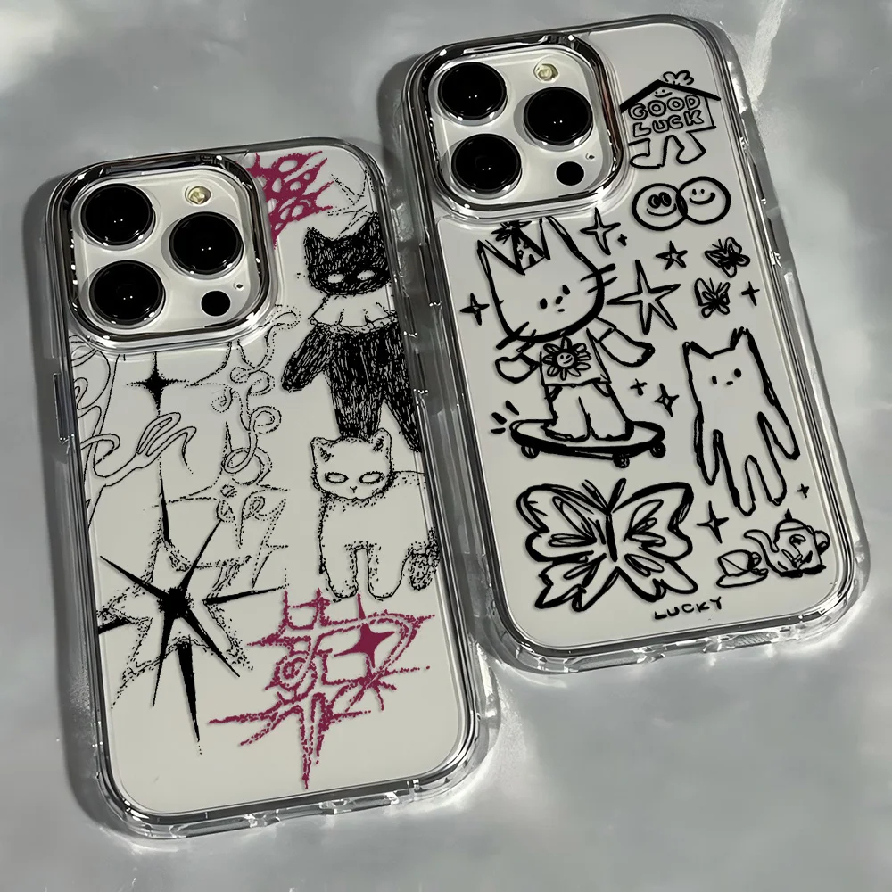 Transparent Soft Cover with Black Cat Sketch Design