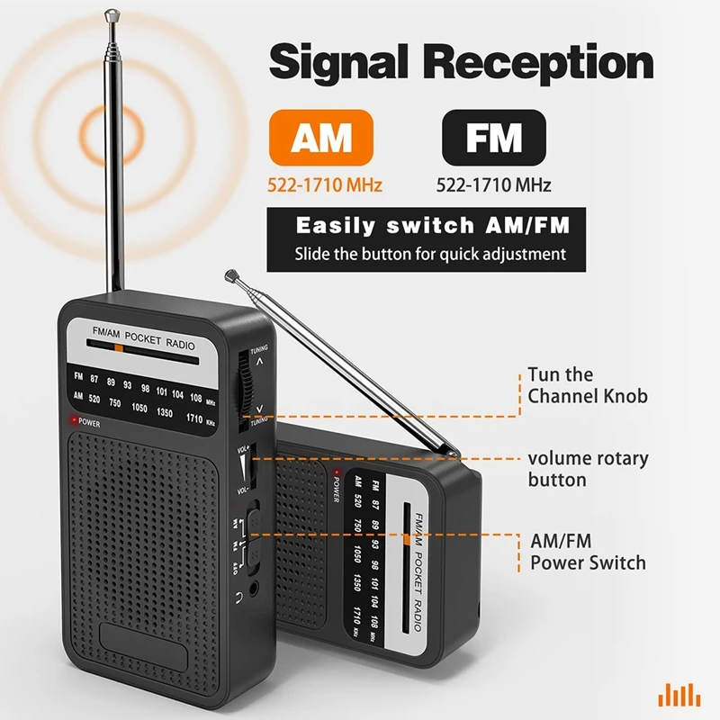 Radio portátil Estación de radio Transistor Pocket Radio Small FM Am Radio,  y Speakerred (hy)