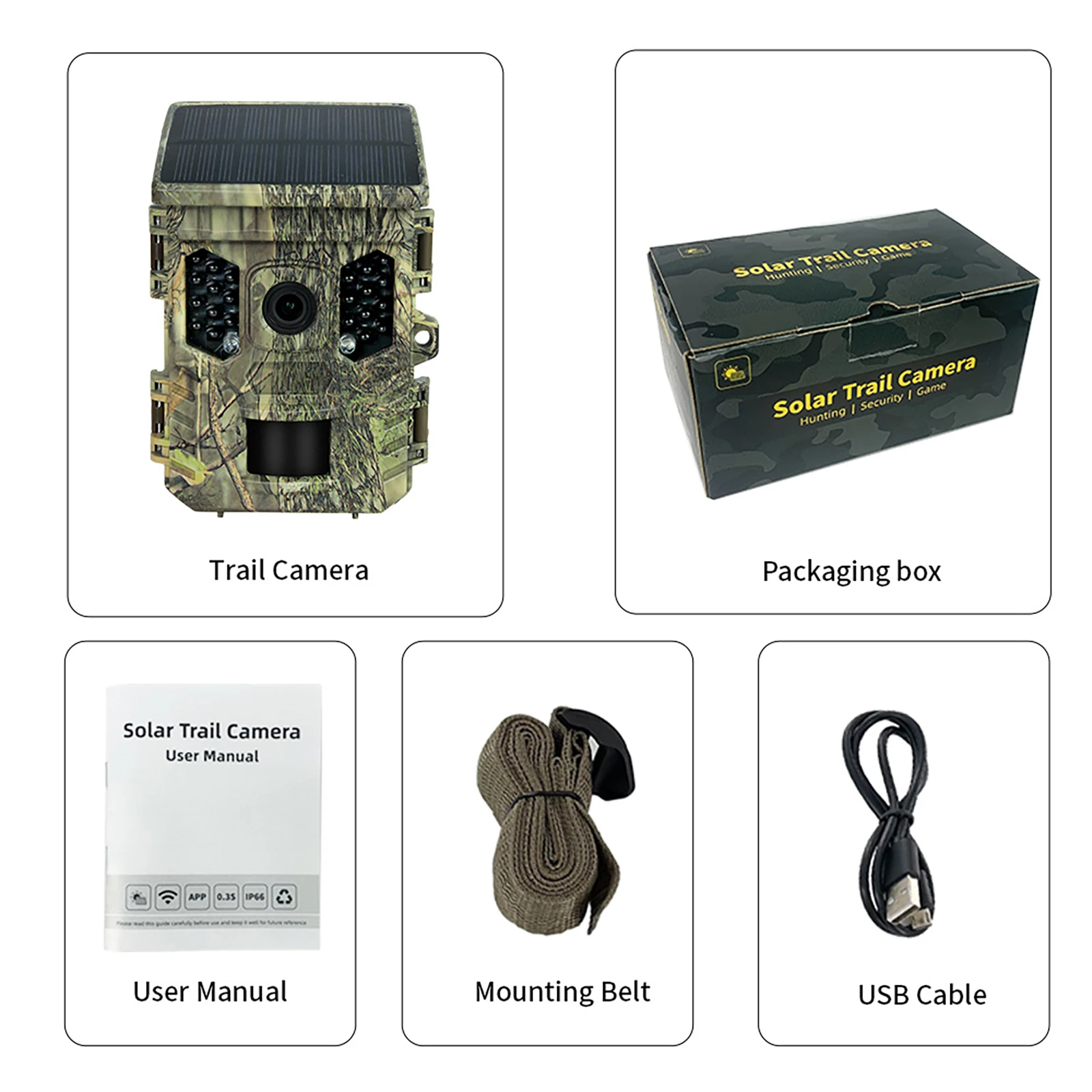 HIFAM 32MP Trail Camera, Solar Panel Trail Cam with 2.0&rdquo; HD TFT Screen Hunting Camera for Wildlife Monitoring Mini Game Camera