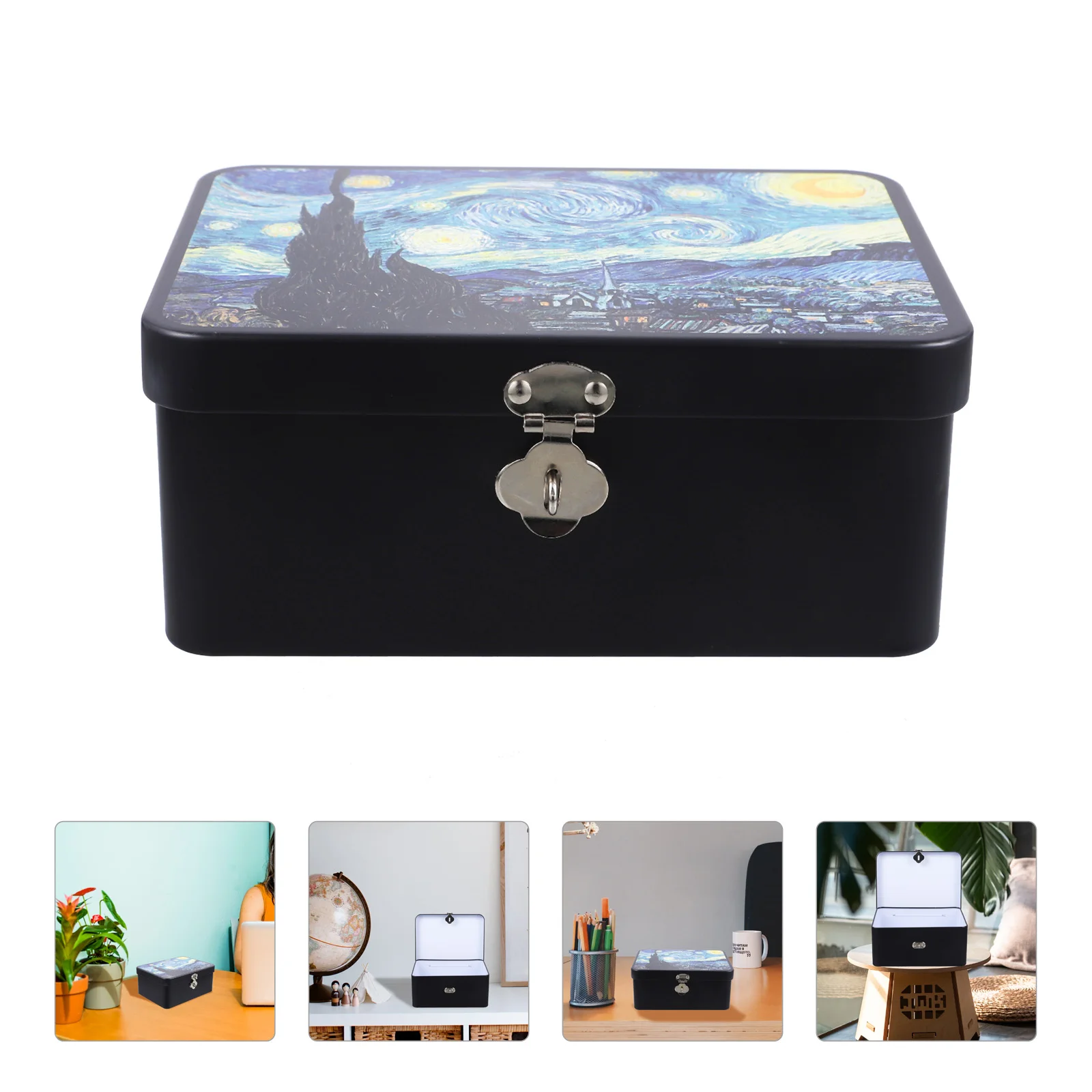 

Piggy Bank Retro Tinplate Storage Box with Key Lock Privacy Personal Organization Compartment Xingkonghao Case Vintage