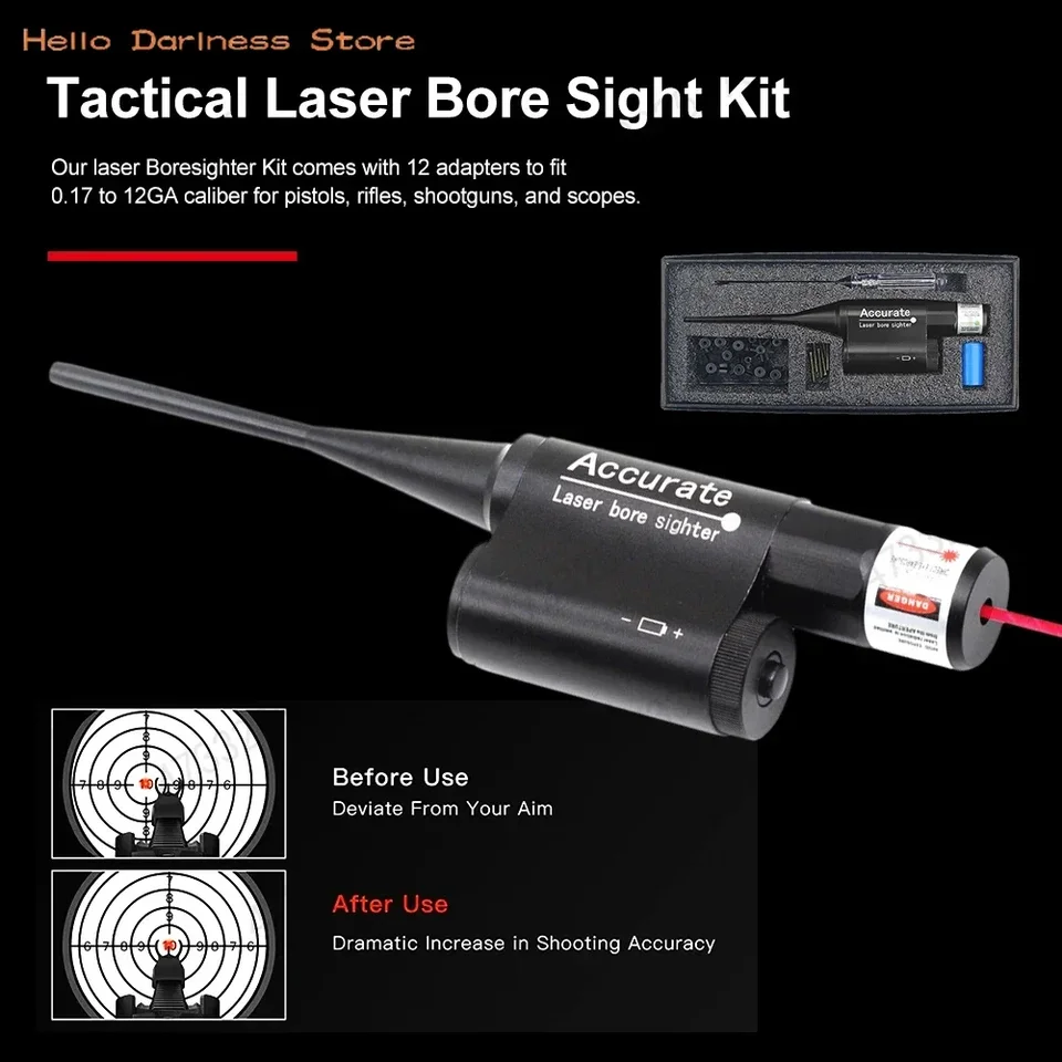 Red Laser Boresighter Kit For .177, .22, 12GA Caliber - Rifle & Handgun Sight Tool 4 thumbnail image