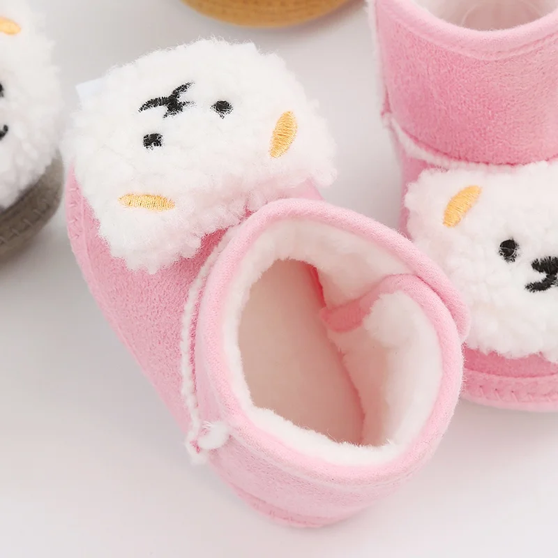 Baywell Cute Cartoon Animal Newborn Baby Boots Winter Plush Snow Booties for Boy Girl Soft Soled Comfortable Warming Shoes baby shoes baby boots winter snow boots
