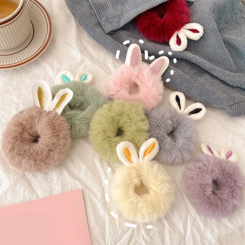 

1PCS New Cute Hair Accessories Fake Fur Hair Rope Bear Scrunchies Women Girls Elastic Hair Rubber Bands Gum Kids Ponytail Holder