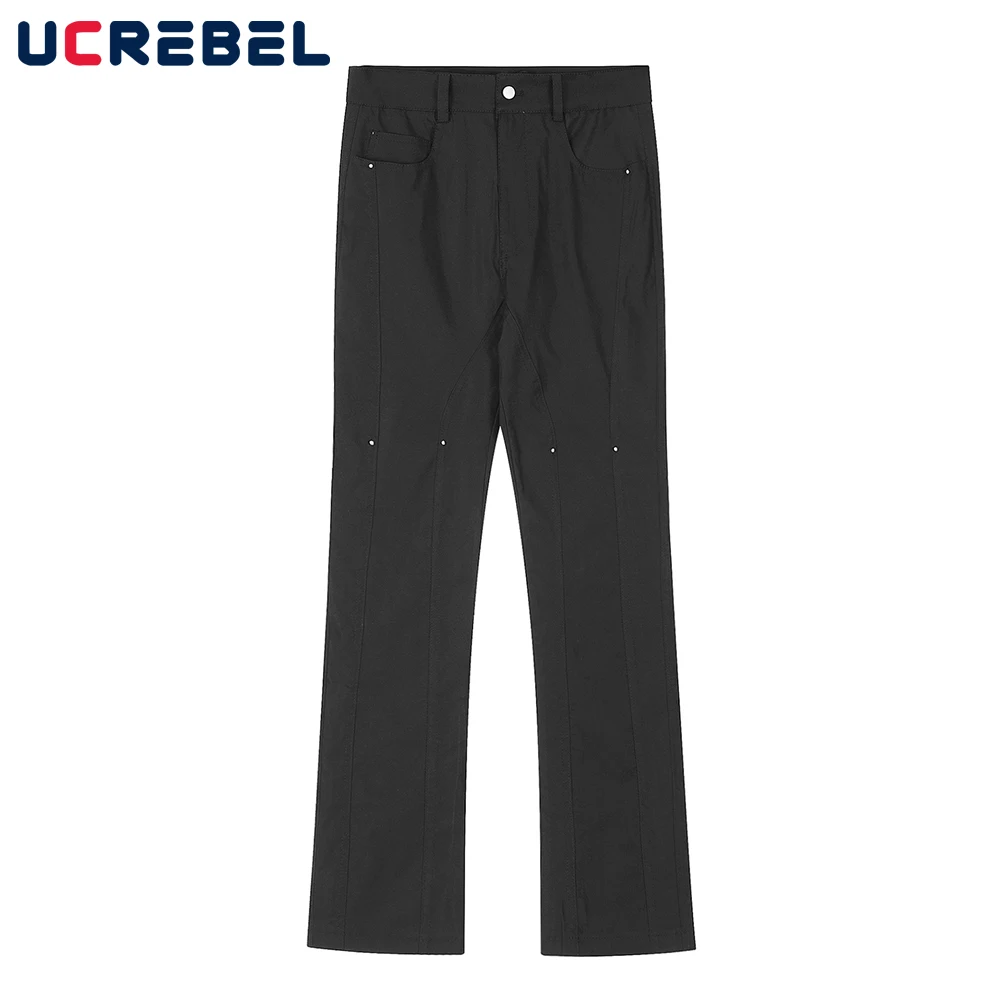 

Streetwear Rivets Casual Pants Mens Autumn Solid Color Straight-leg Pants Men Flared Trousers