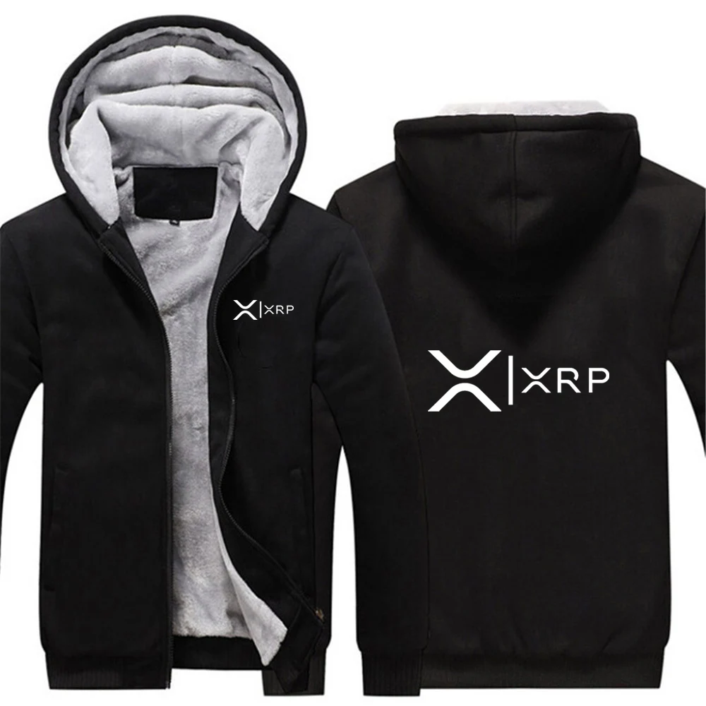 Mens Ripple XRP Logo Print Hoodie Autumn Winter Thickened