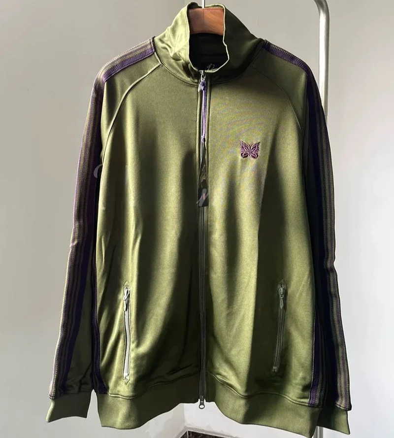 24ss Classic Butterfly Embroidery Nee dles Stripes Jackets Men Women 1:1 AWGE Track Jacket With Tags 2