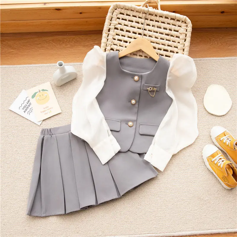 

Children Autumn Clothes Kids spring autumn skirts Dress+ Long Sleeve shirt 2pcs Girls Clothing set outfits 4 5 6 8 10 12 years