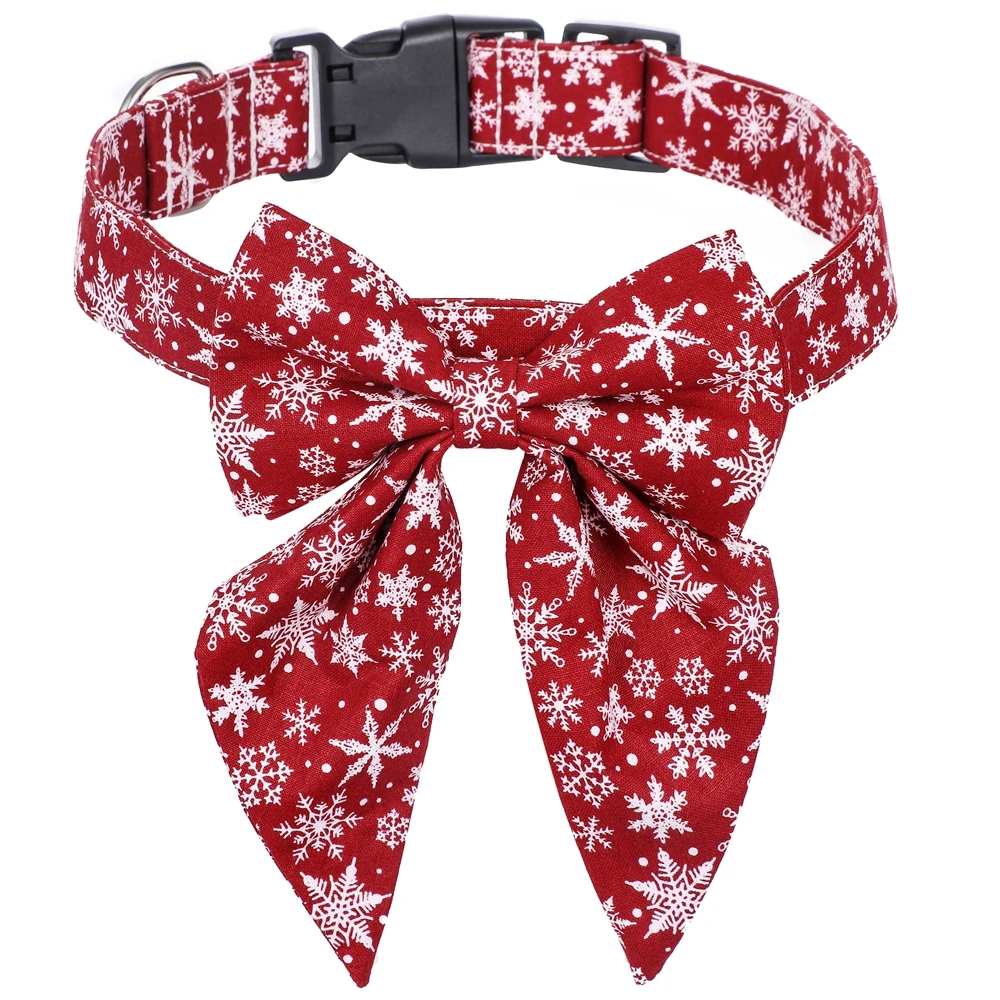 Christmas Puppy Collars Snowflake Bow Tie Pattern Comfortable Soft Adjustable Dogs Cats Bow Tie Pet Costume Accessories Decor