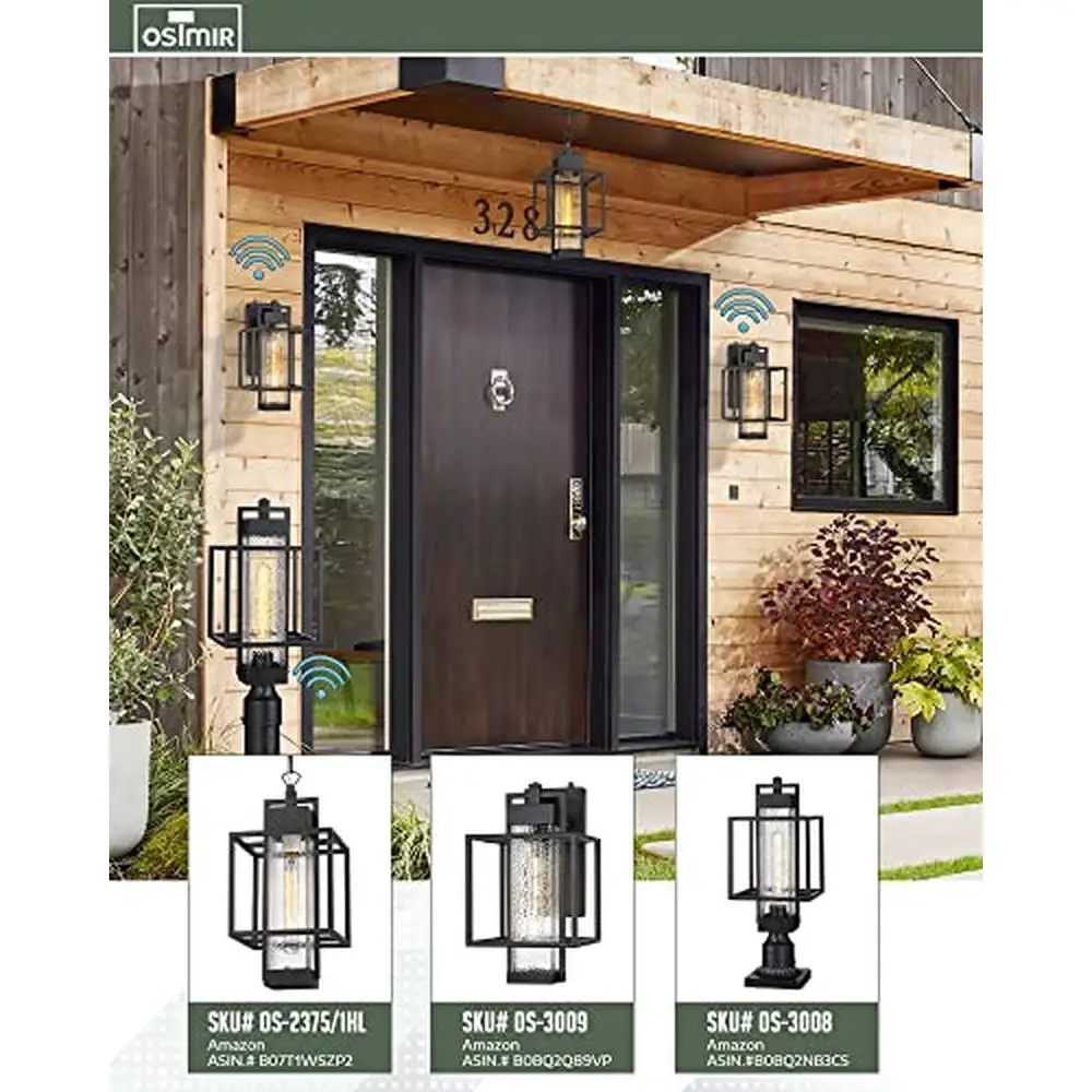 Outdoor Black Aluminum Post Light with Dusk to Dawn Sensor IP54 Waterproof Pier Mount Lamp Fixture OS-3008