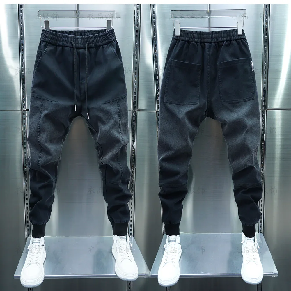 New Arrival 2024 Men's Jeans with Gradient Color Elastic Cuff Loose Baggy Design for Spring and Autumn Denim Harem Pants for Men