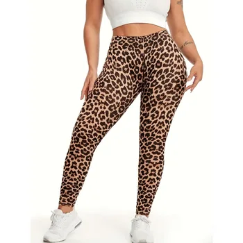 Plus Size Women Leggings Streetwear Fashionable Leopard Print Trousers with Slim Fit and Tight Fit Elastic Waistband Pants