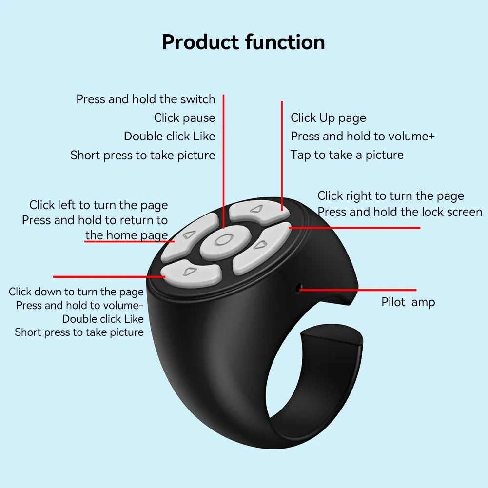 Bluetooth 5.3 Fingertip Controller and Selfie Stick with Auto Scrolling