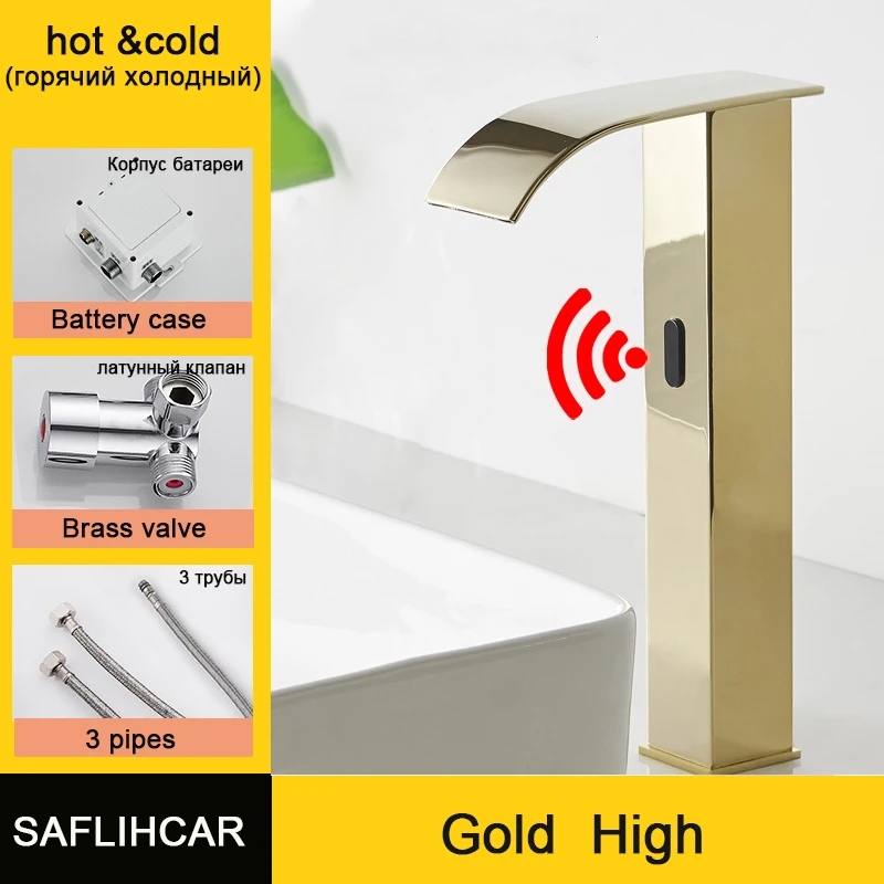 GGStudy Grifo de lavabo de baño sin contacto con sensor automático con  placa de cubierta de agujero, grifos de tocador cromados, manos libres,  cascada