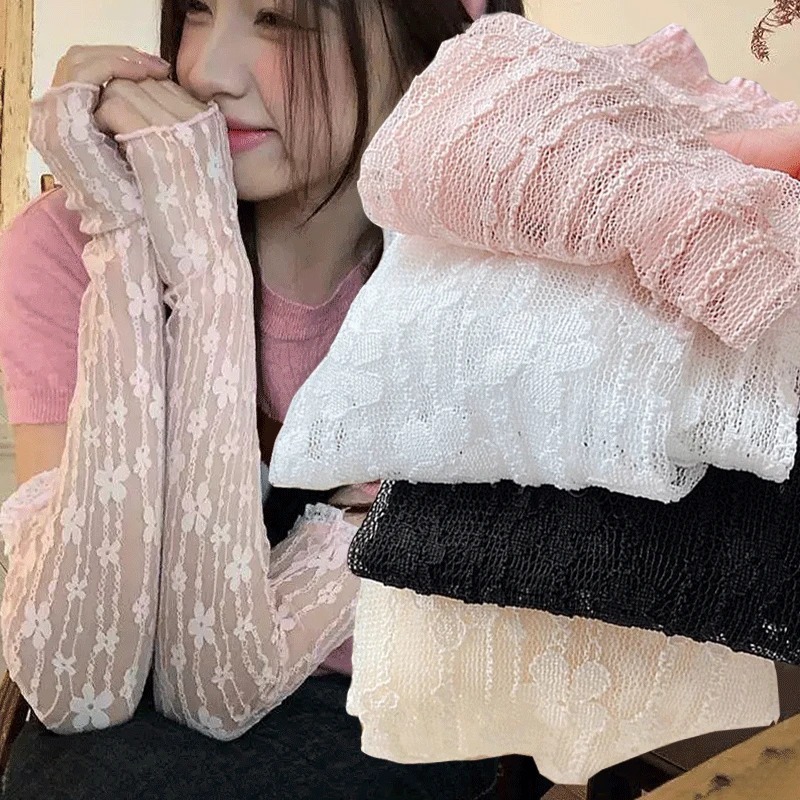 Summer Long Fingerless Gloves Women Sun Protection Sleeves Gloves Lady Thin Lace Mesh Arm Sleeve Sunscreen Uv Breathable Mittens